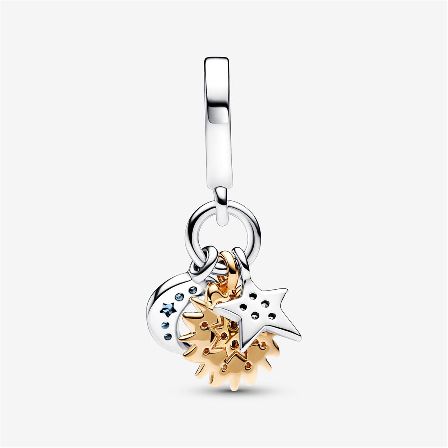 S925 Sterling Silver Two-tone Celestial Triple Dangle Charm