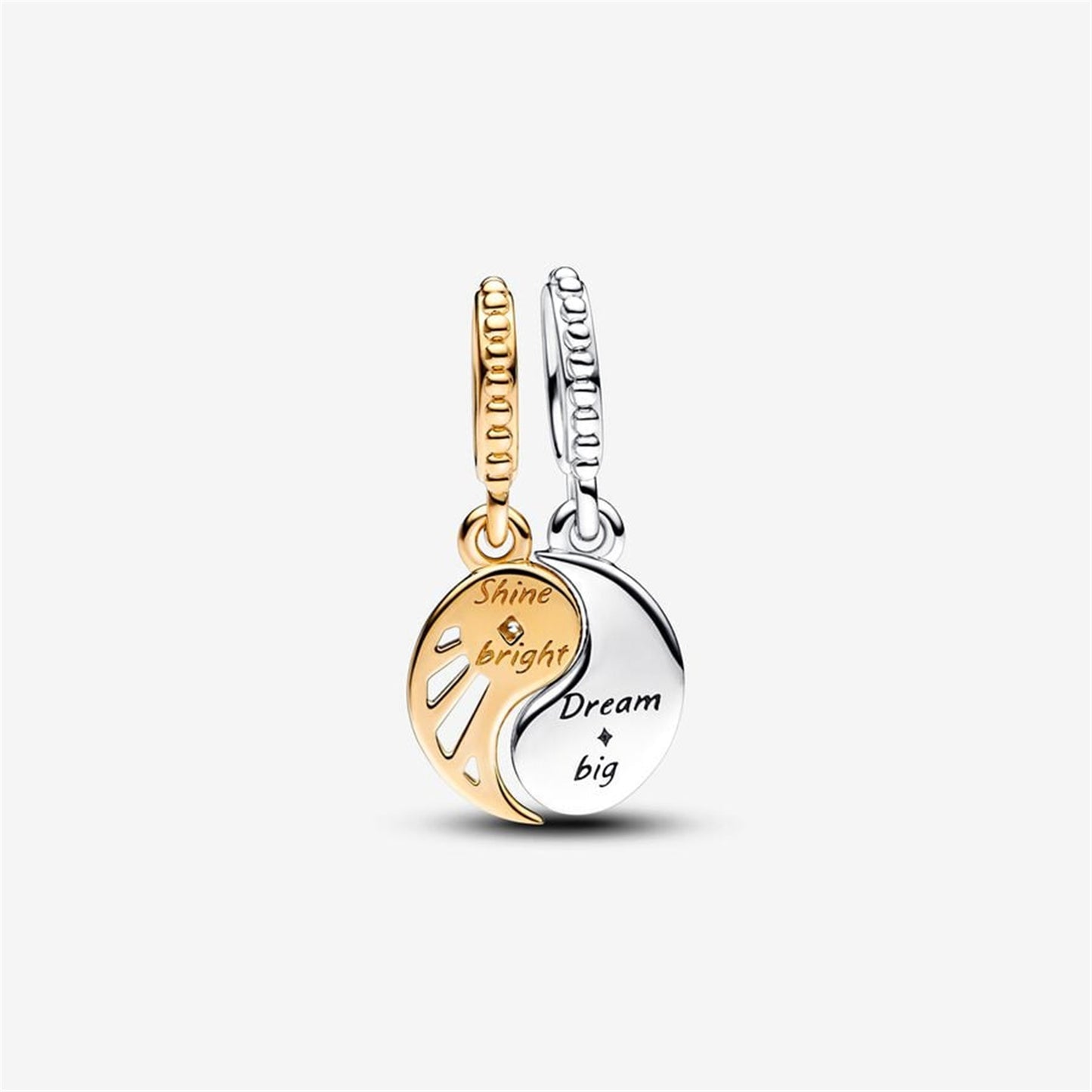 S925 Sterling Silver Two-tone Splittable Sun & Moon Dangle Charm