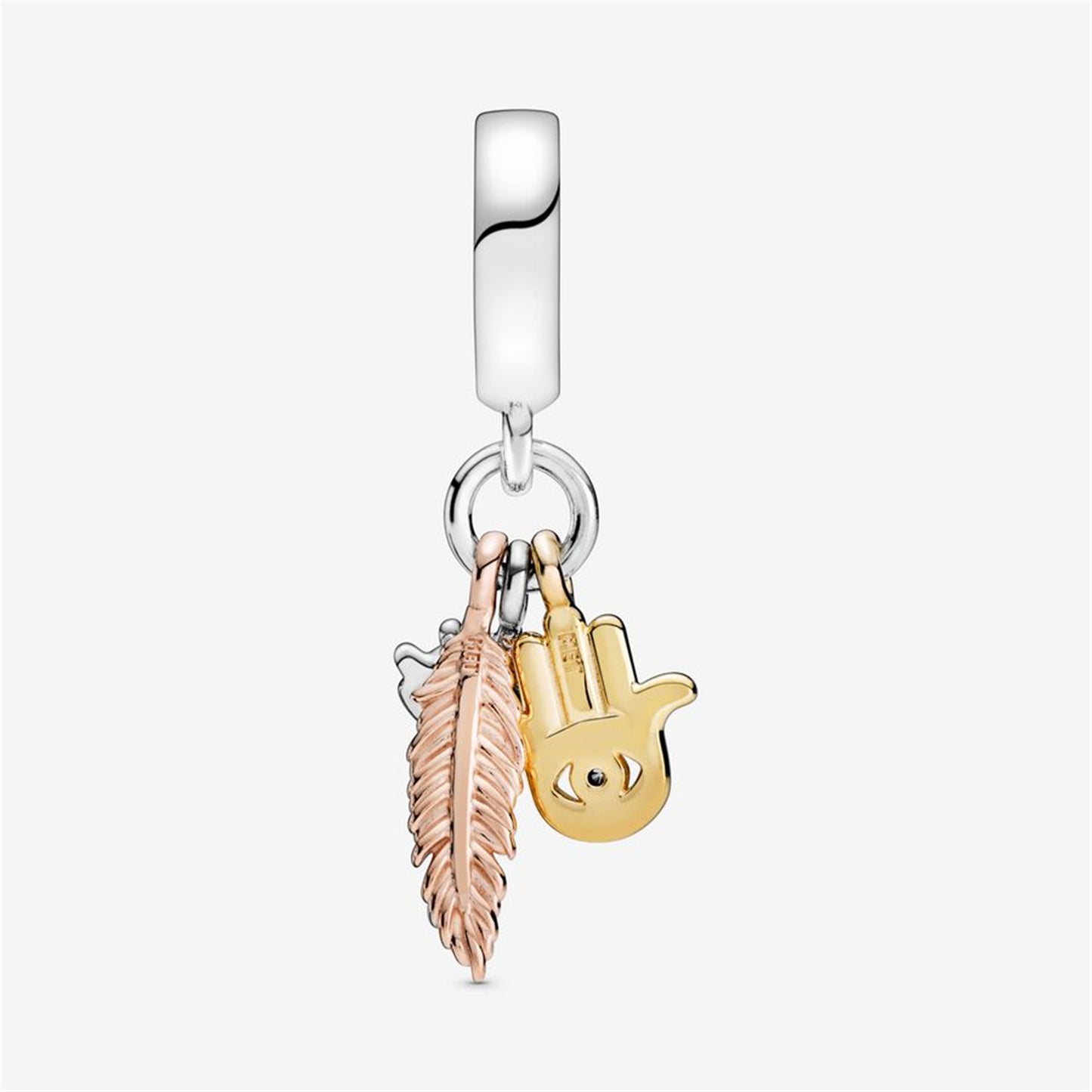 S925 Sterling Silver Hamsa, All-seeing Eye & Feather Spirituality Dangle Charm