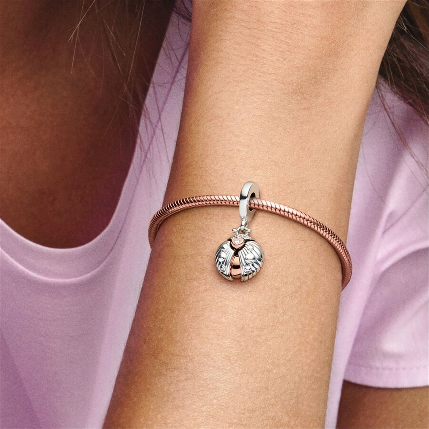S925 Sterling Silver My Pandora 2022 Ladybird & Heart Dangle Charm