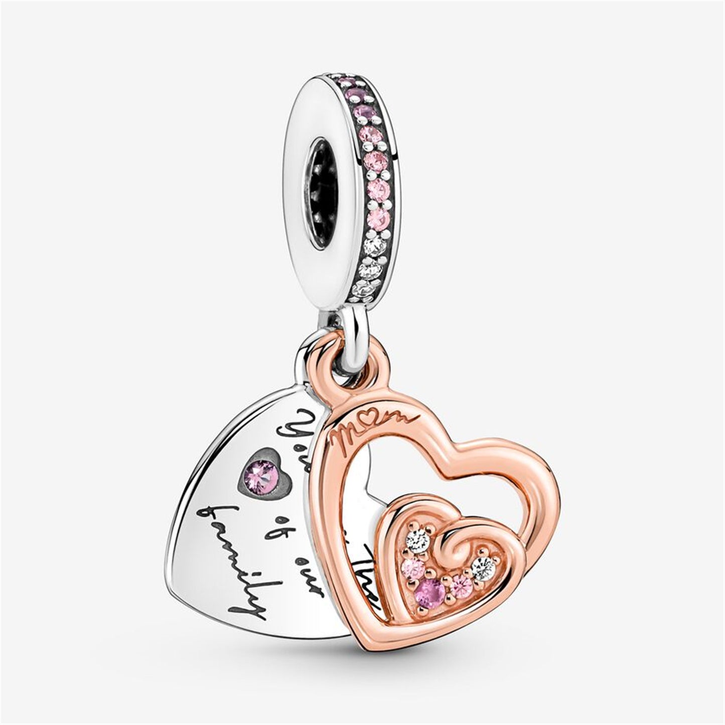 S925 Sterling Silver Entwined Infinite Hearts Double Dangle Charm