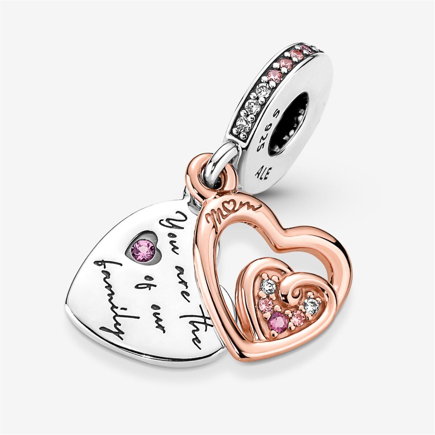 S925 Sterling Silver Entwined Infinite Hearts Double Dangle Charm