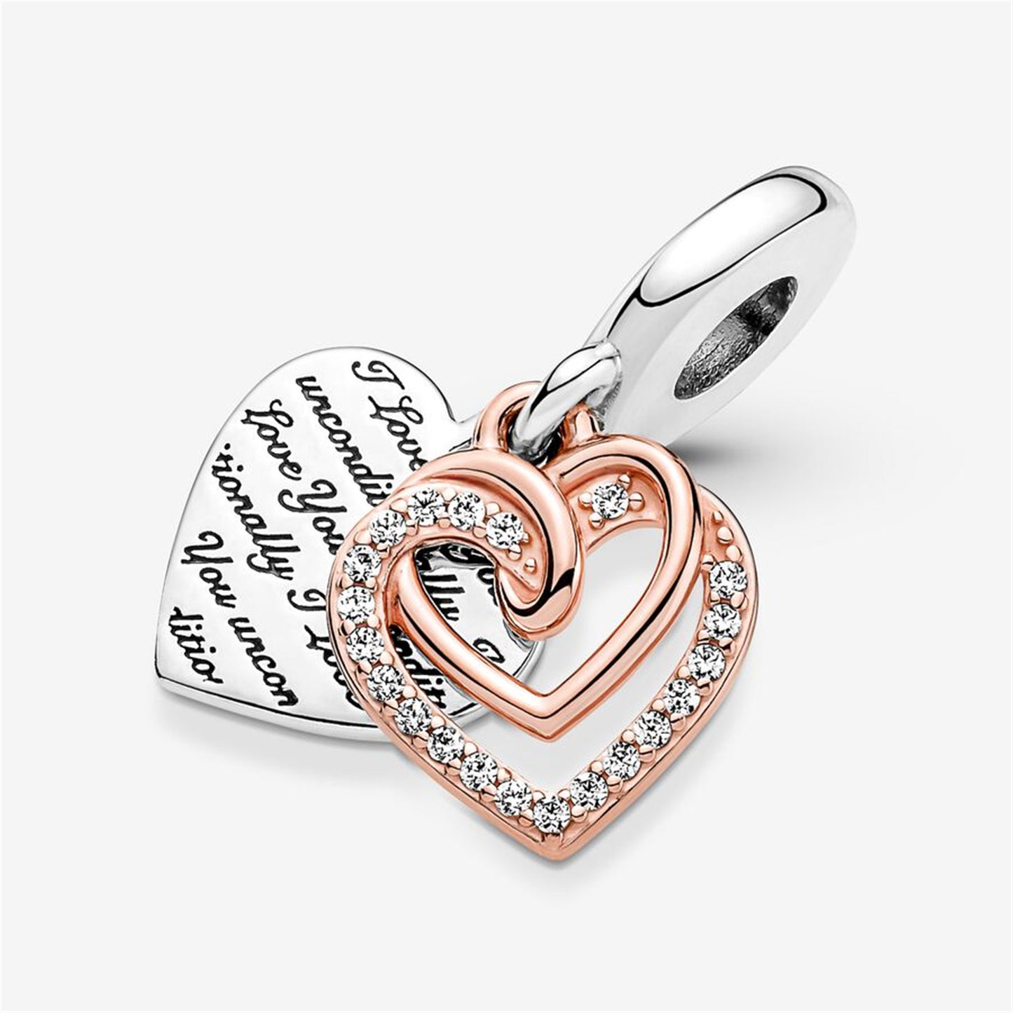 S925 Sterling Silver Entwined Hearts Double Dangle Charm