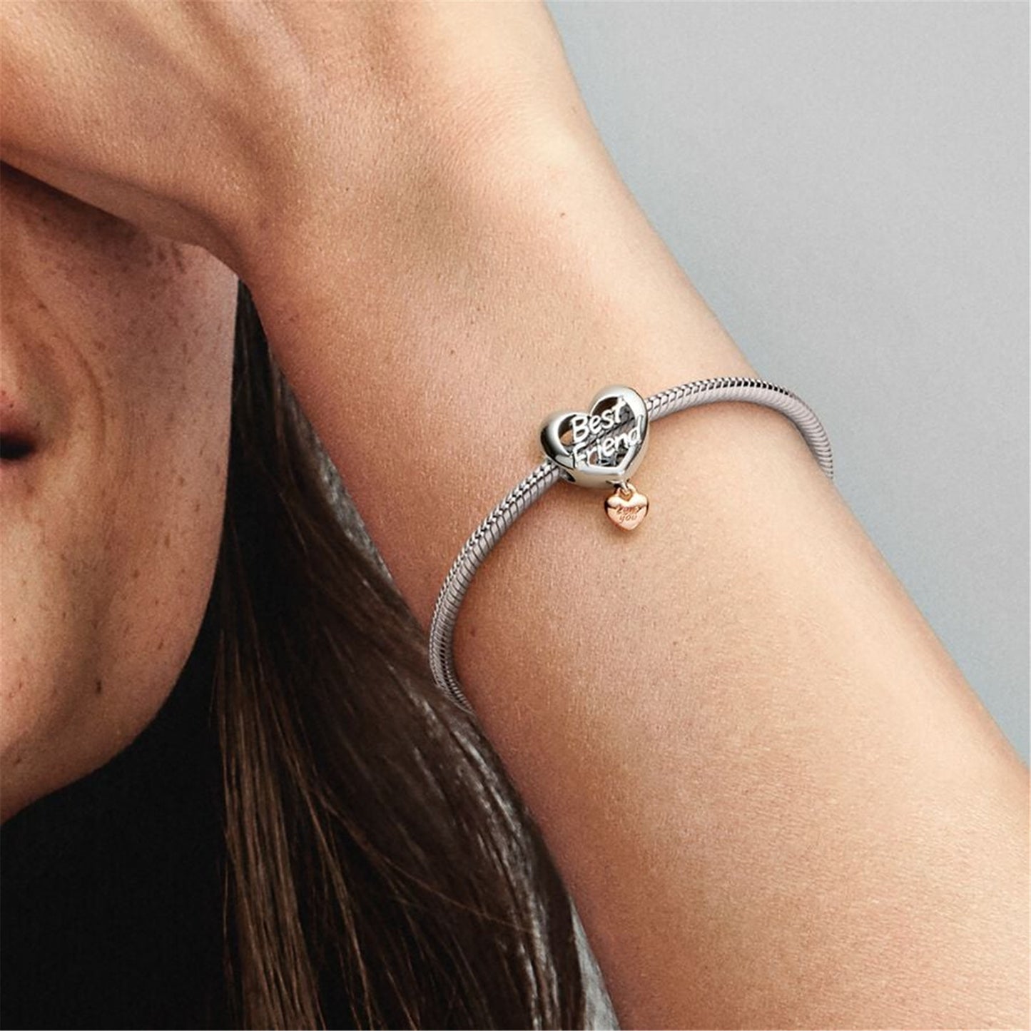 S925 Sterling Silver Love You Best Friend Heart Charm