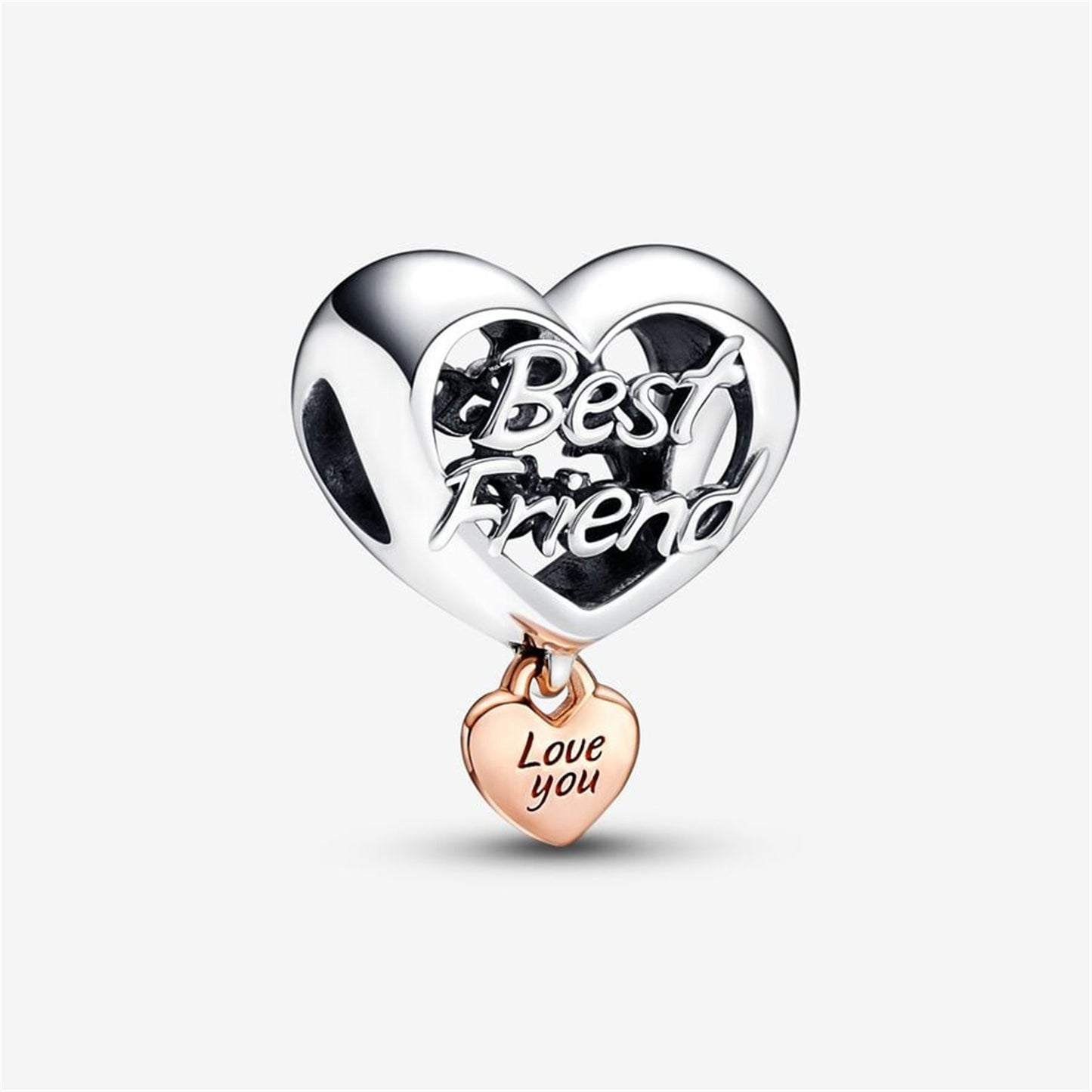 S925 Sterling Silver Love You Best Friend Heart Charm