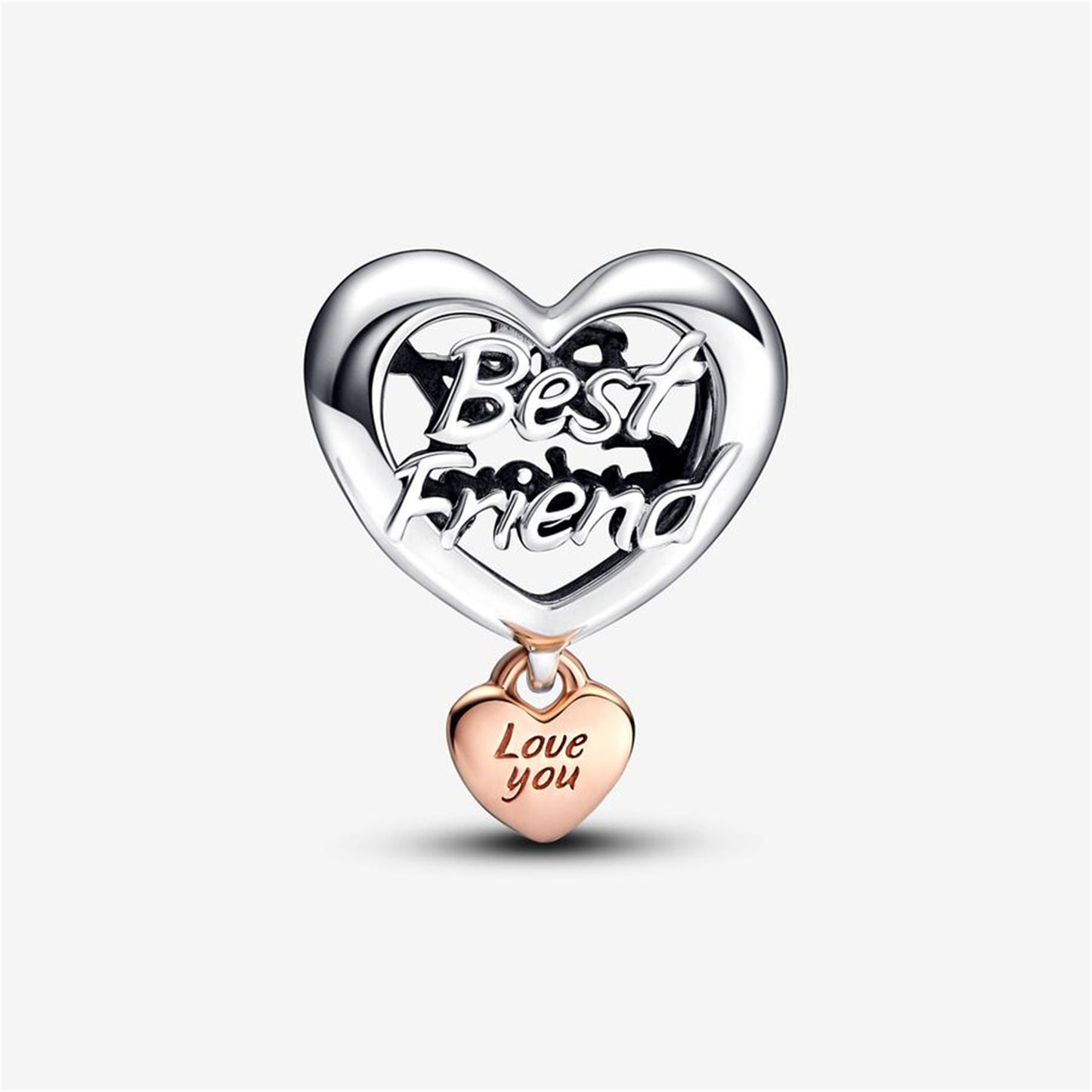 S925 Sterling Silver Love You Best Friend Heart Charm