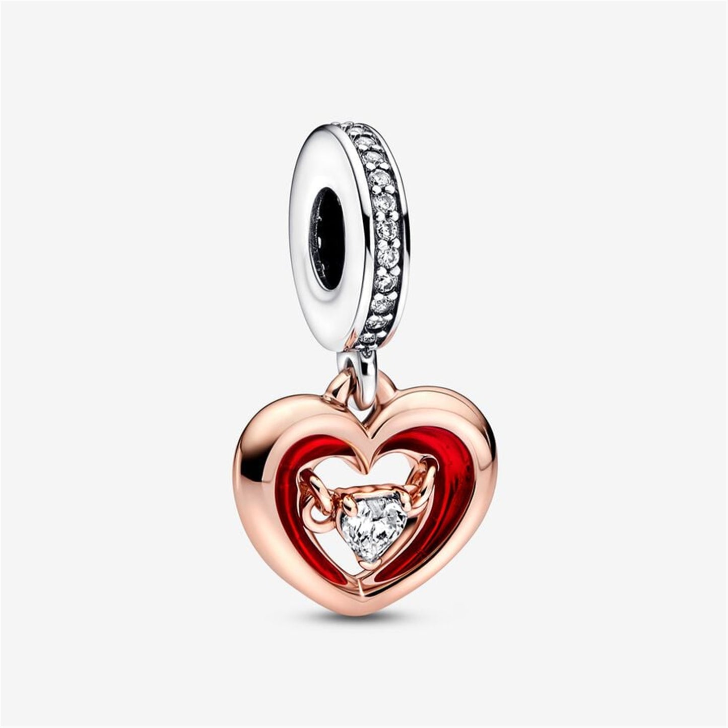 S925 Sterling Silver Two-tone Radiant Heart Dangle Charm