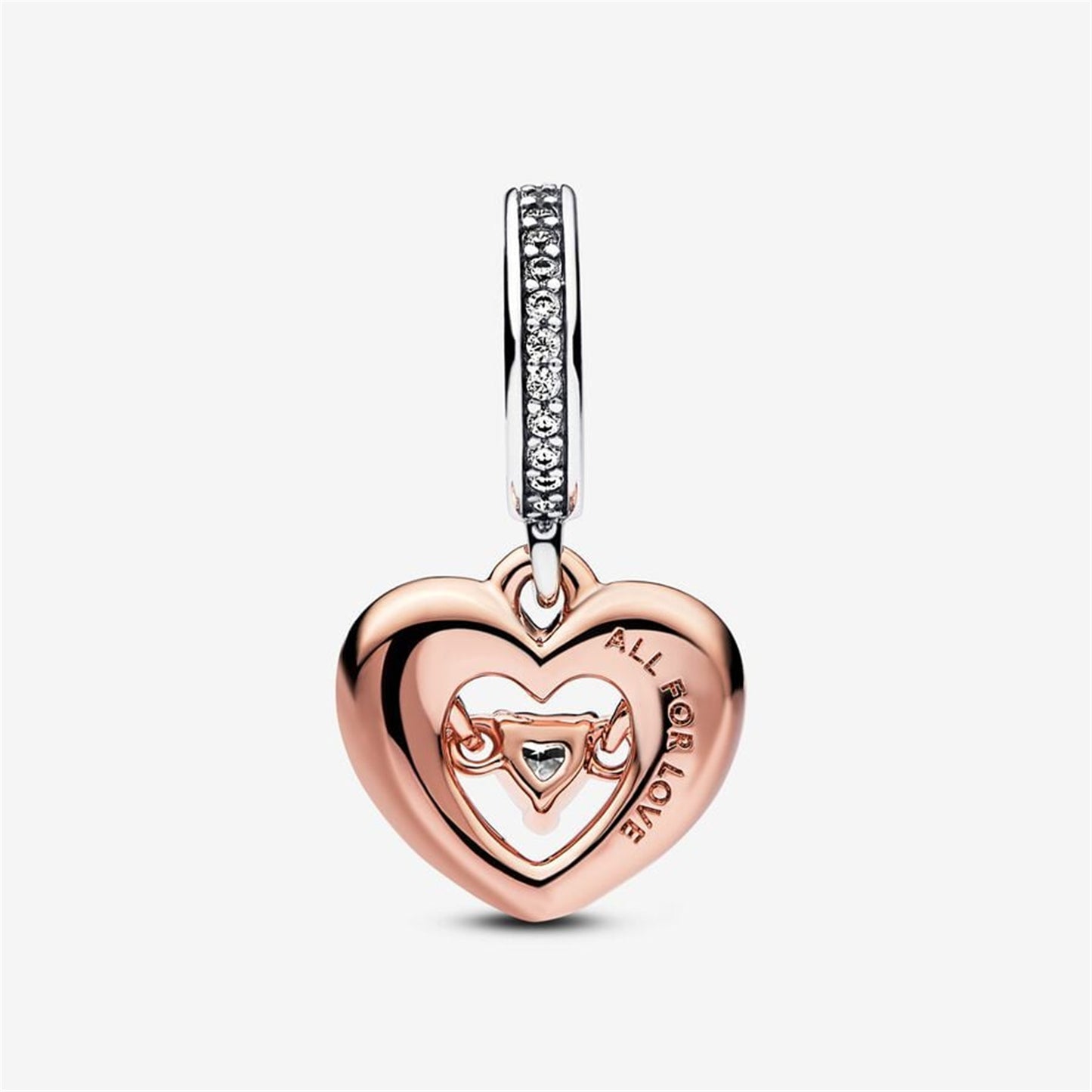 S925 Sterling Silver Two-tone Radiant Heart Dangle Charm