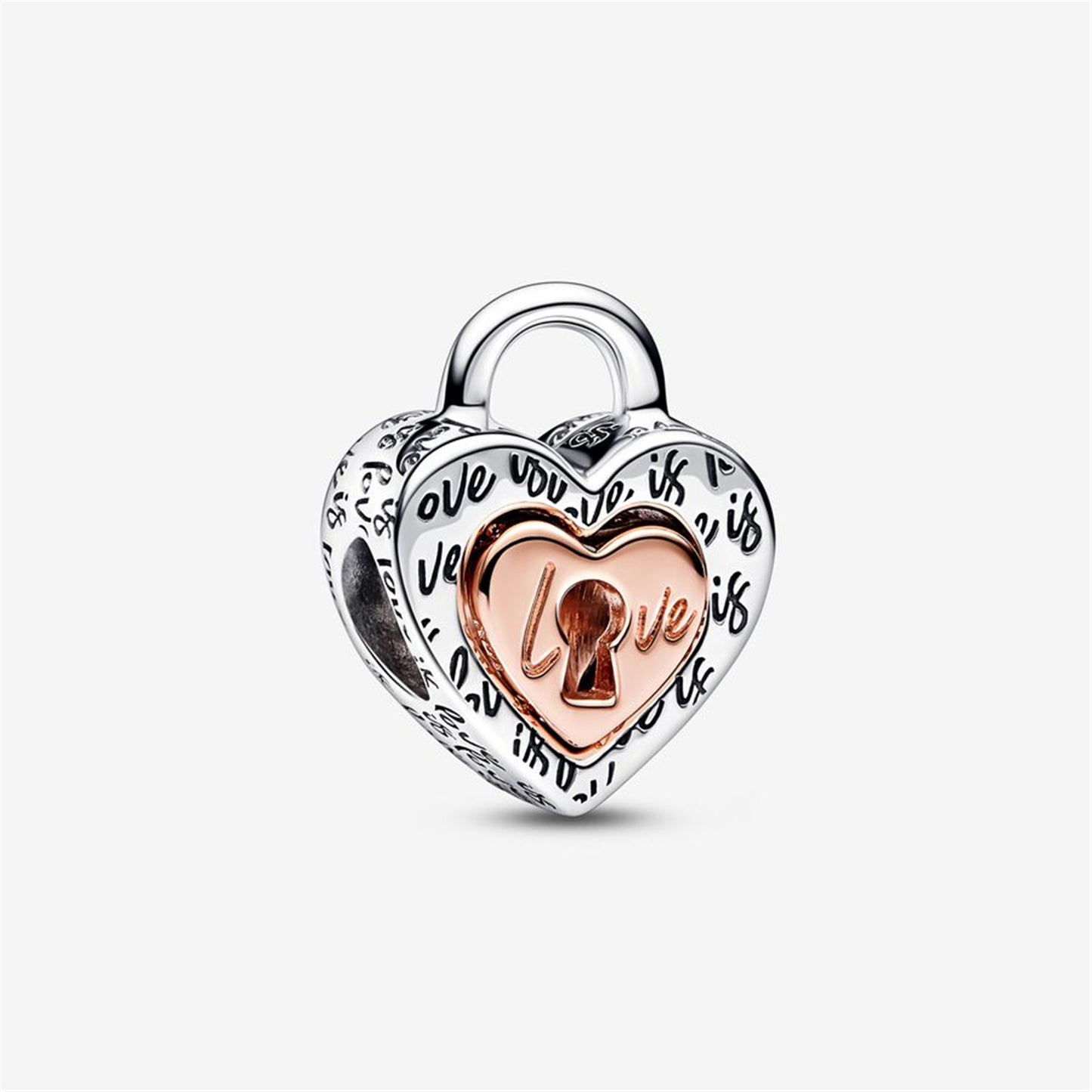 S925 Sterling Silver Two-tone Padlock Splittable Heart Charm