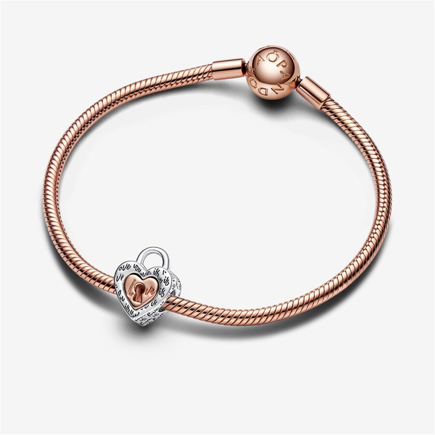 S925 Sterling Silver Two-tone Padlock Splittable Heart Charm