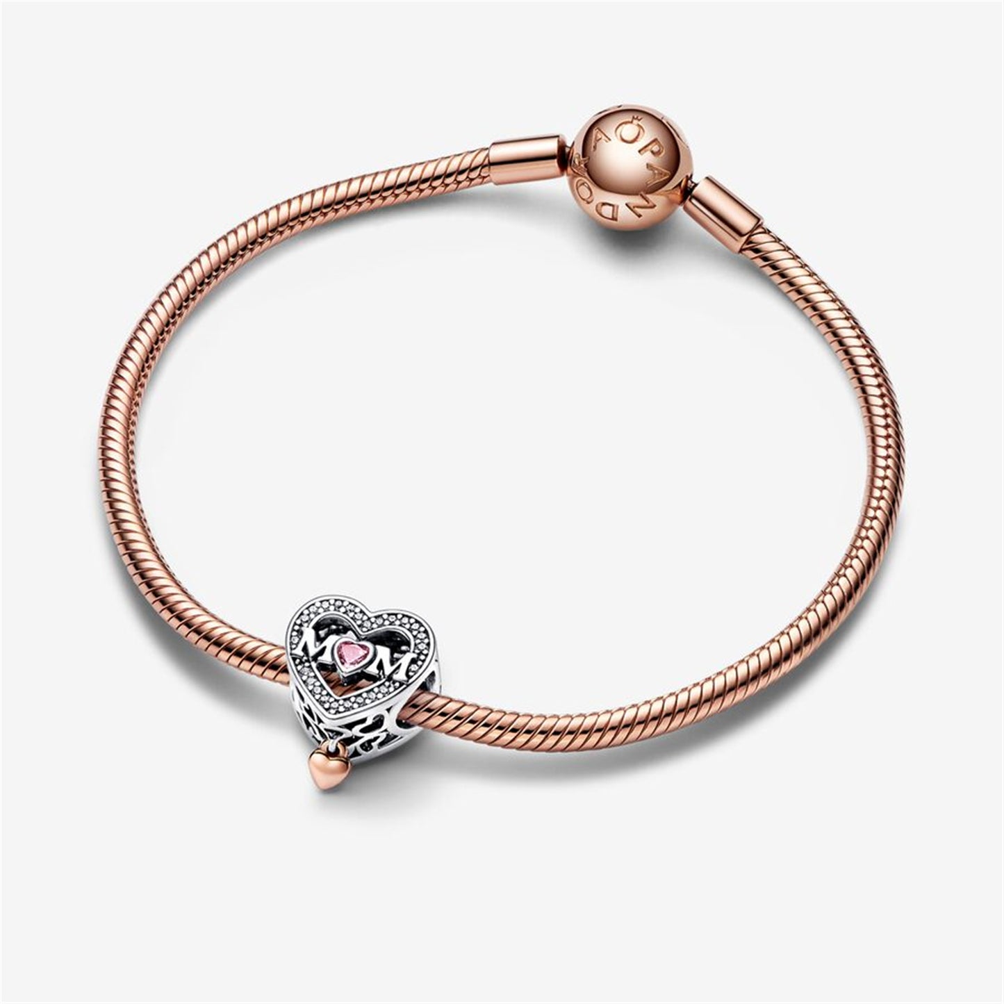 S925 Sterling Silver Two-tone Openwork Mum & Heart Charm