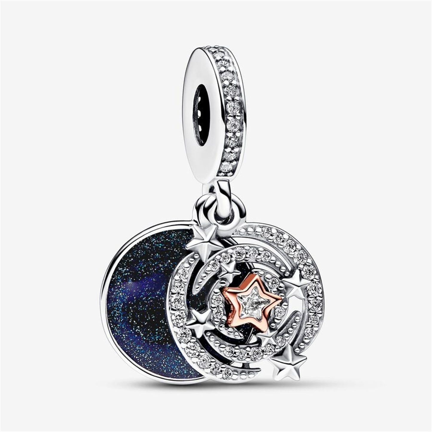 S925 Sterling Silver Two-tone Shooting Star Double Dangle Charm