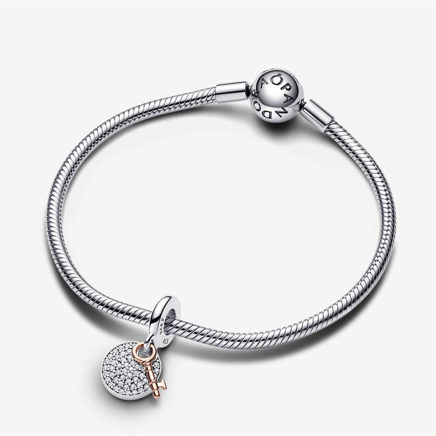 S925 Sterling Silver Two-tone Key to Happiness Double Dangle Charm