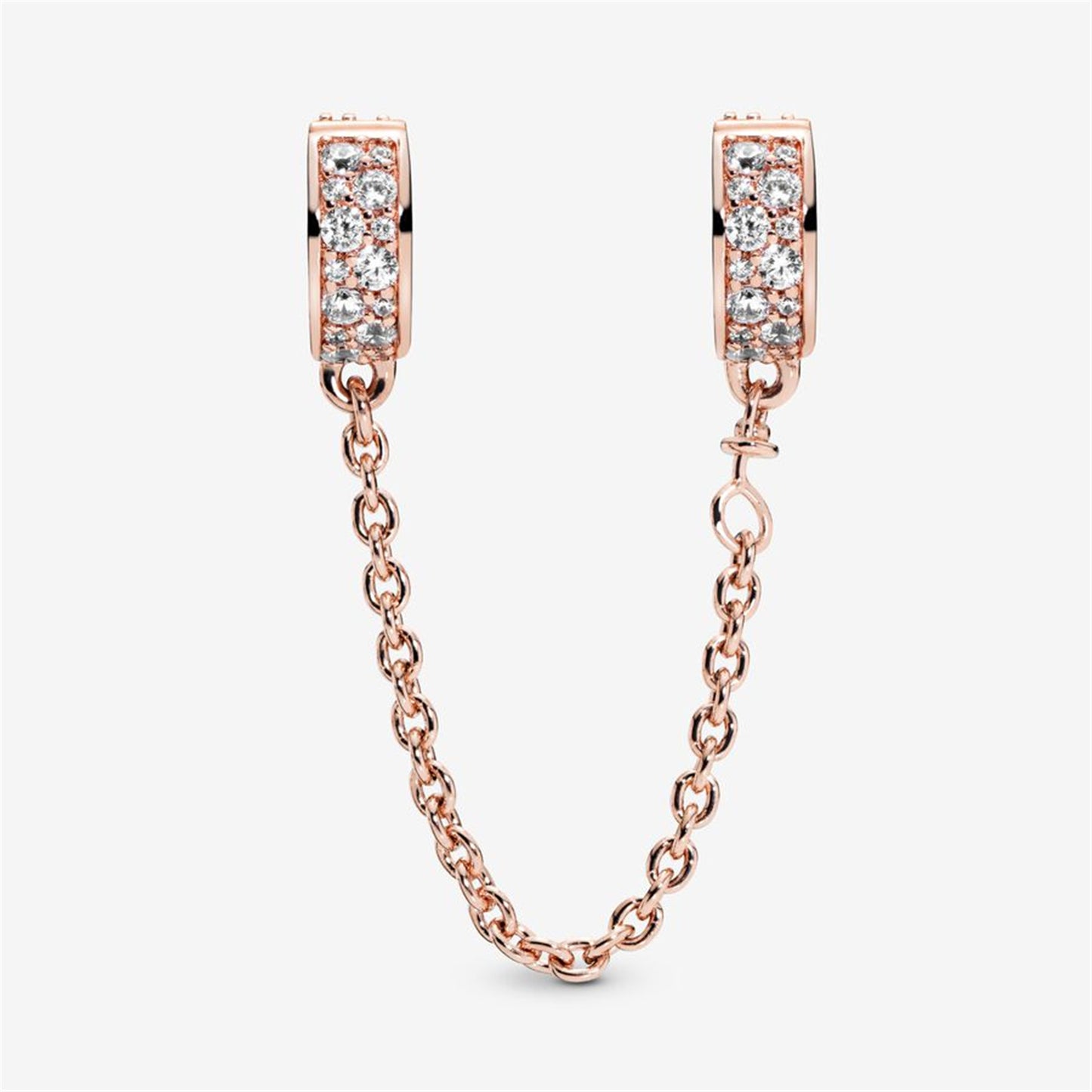 S925 Sterling Silver Clear Pavé Safety Chain Clip Charm