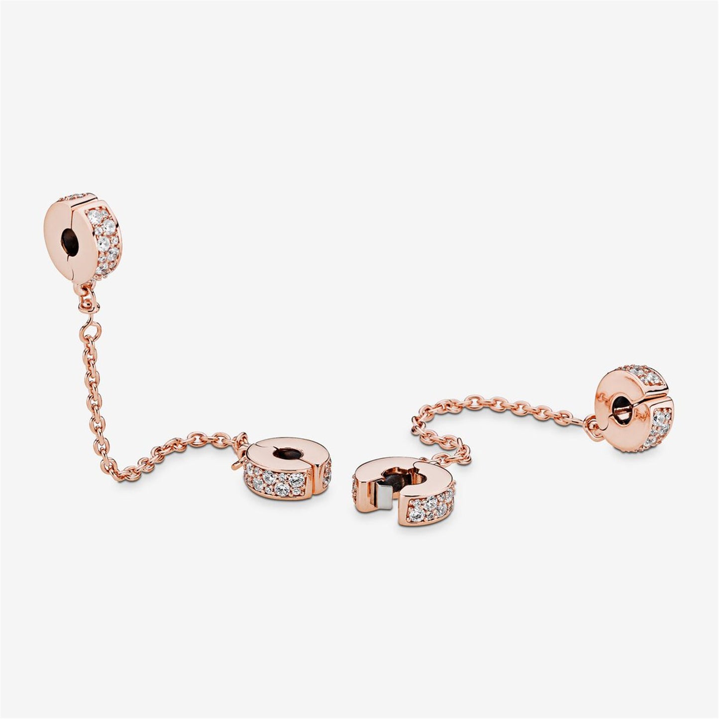 S925 Sterling Silver Clear Pavé Safety Chain Clip Charm