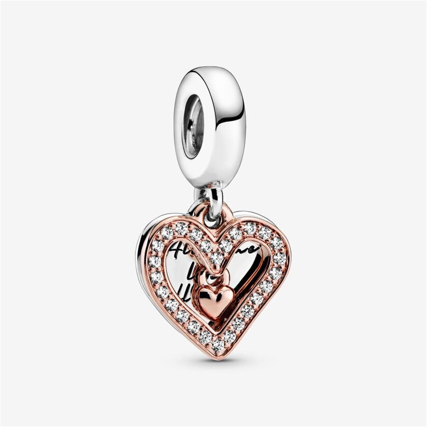 S925 Sterling Silver Sparkling Freehand Heart Dangle Charm
