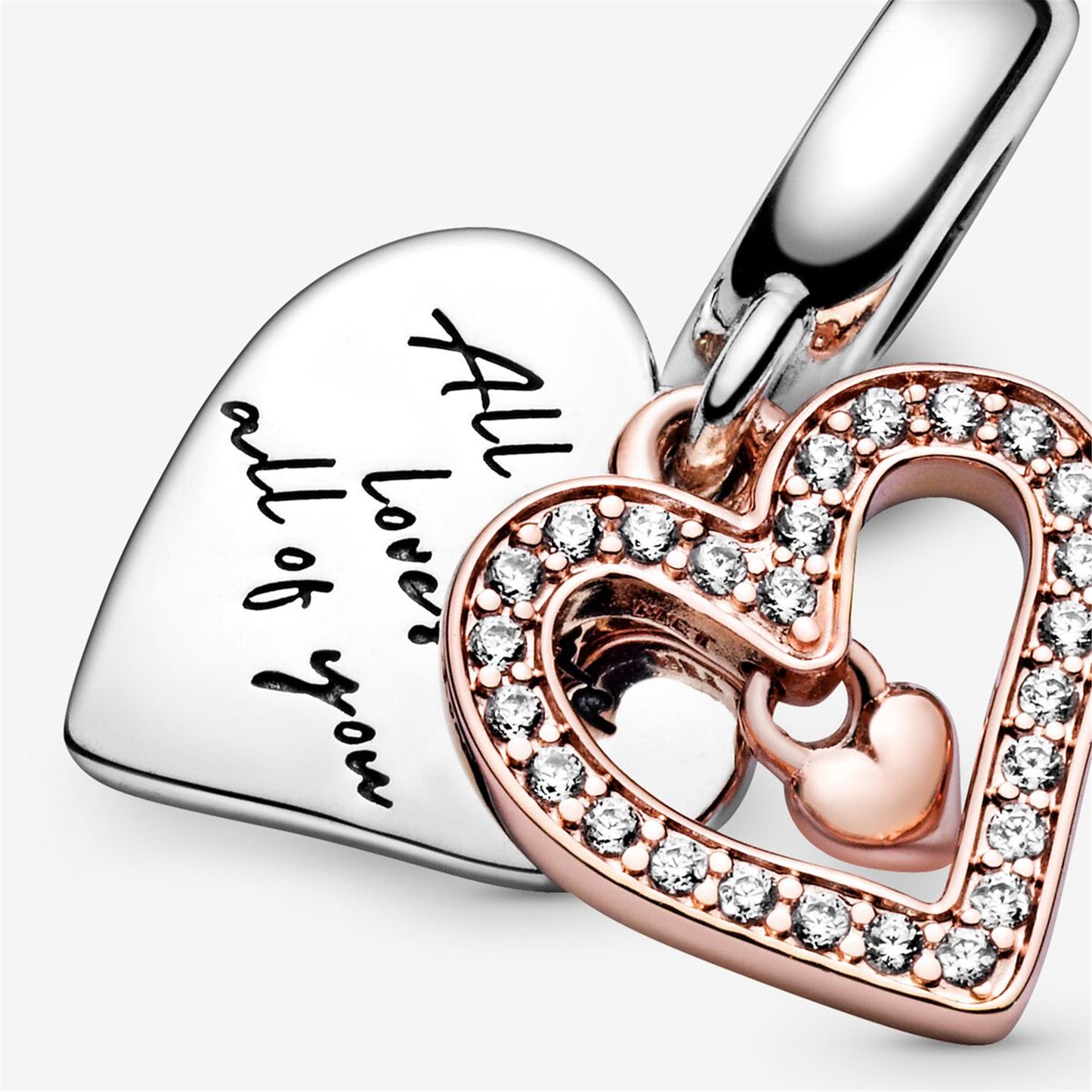S925 Sterling Silver Sparkling Freehand Heart Dangle Charm