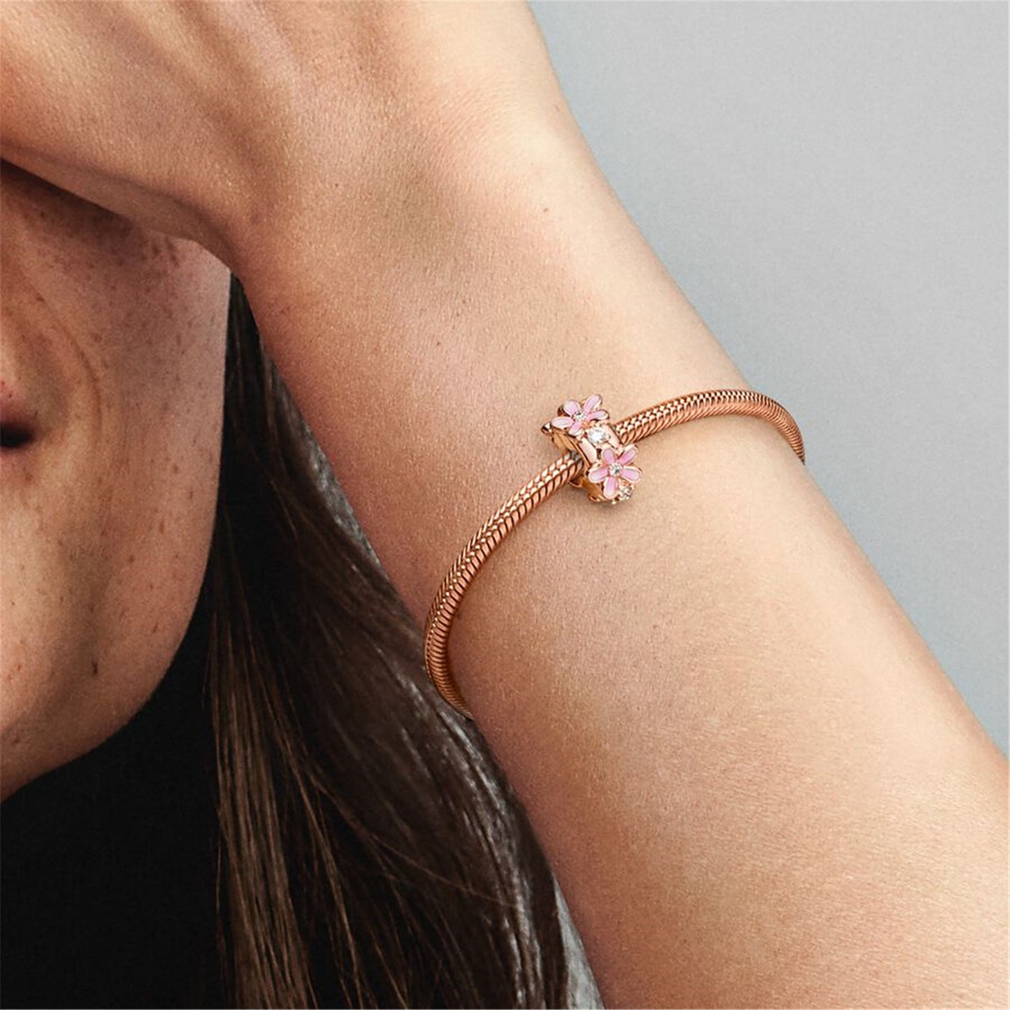 S925 sterling silver Pink Daisy Spacer Clip Charm