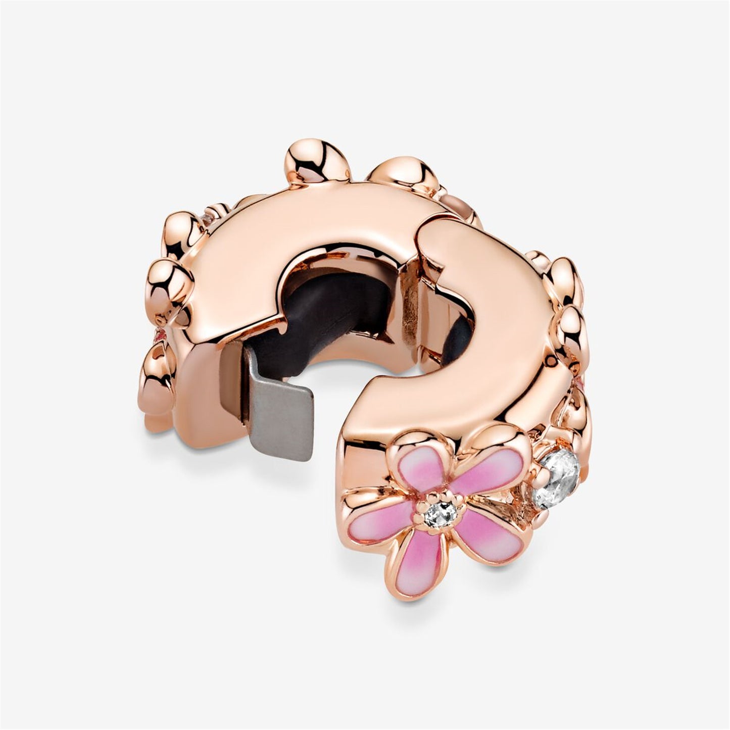 S925 sterling silver Pink Daisy Spacer Clip Charm