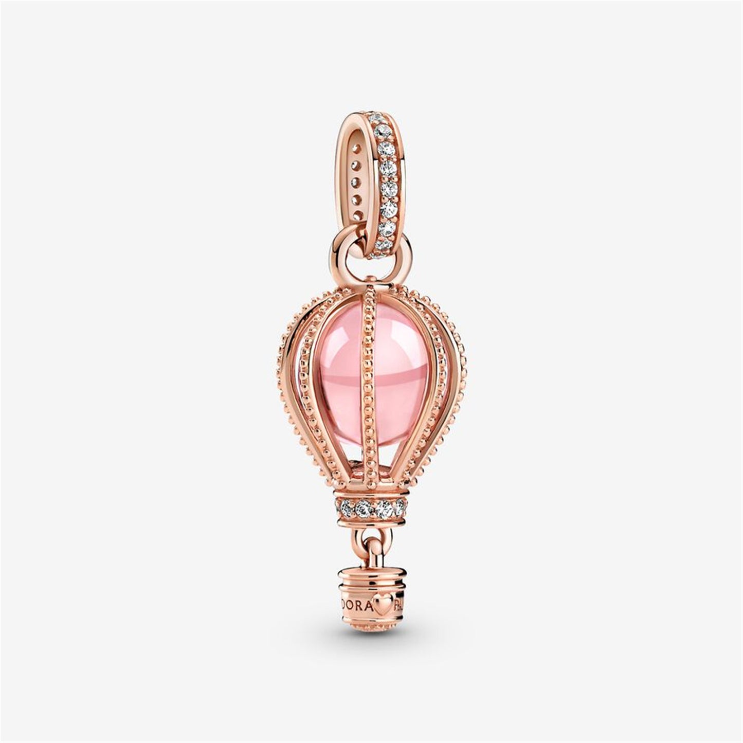 S925 Sterling Silver Sparkling Pink Hot Air Balloon Dangle Charm