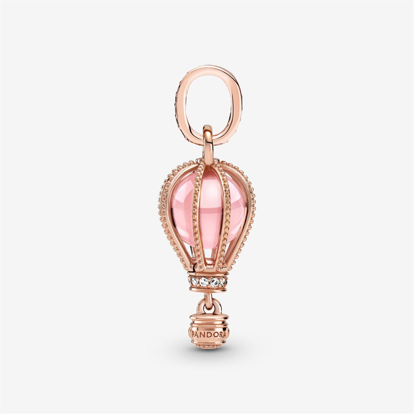 S925 Sterling Silver Sparkling Pink Hot Air Balloon Dangle Charm