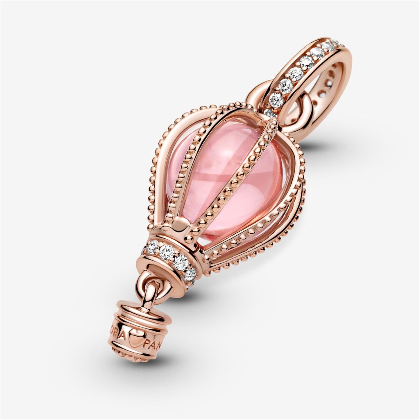 S925 Sterling Silver Sparkling Pink Hot Air Balloon Dangle Charm
