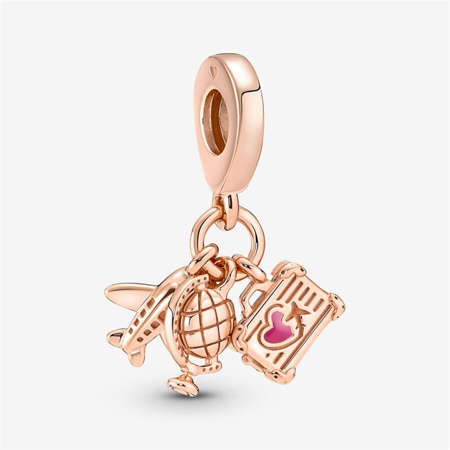 S925 Sterling Silver Airplane, Globe & Suitcase Triple Dangle Charm