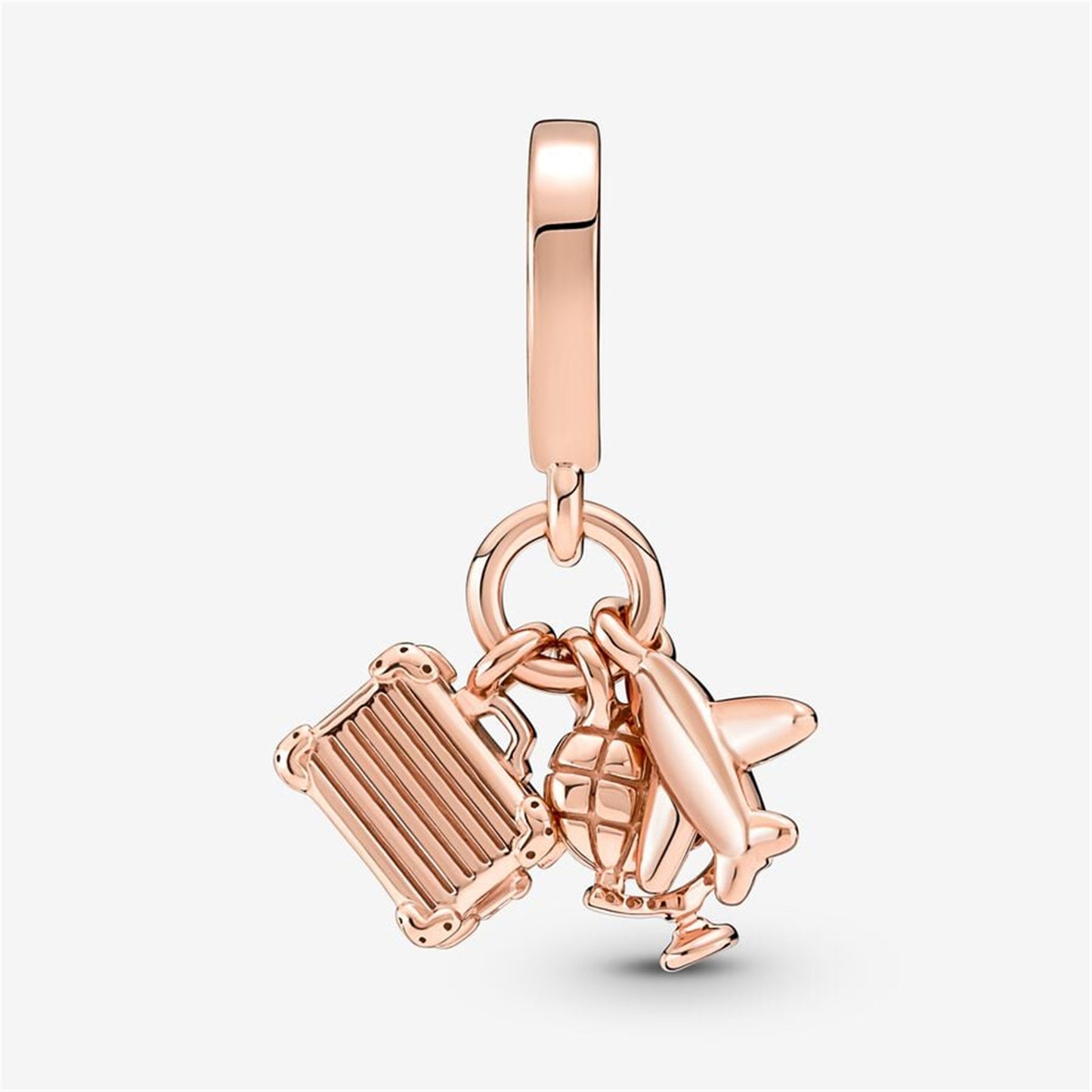 S925 Sterling Silver Airplane, Globe & Suitcase Triple Dangle Charm