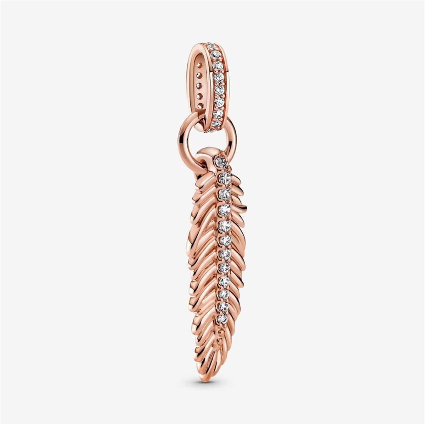 S925 Sterling Silver Sparkling Feather Dangle Charm