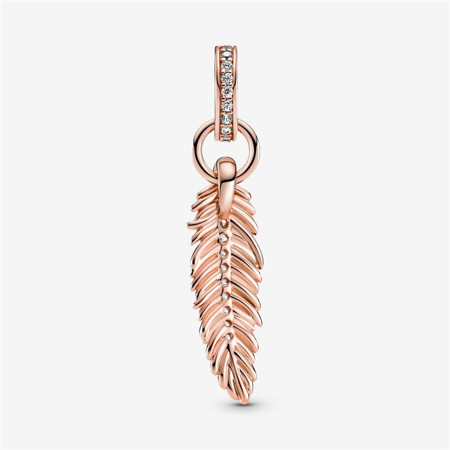 S925 Sterling Silver Sparkling Feather Dangle Charm