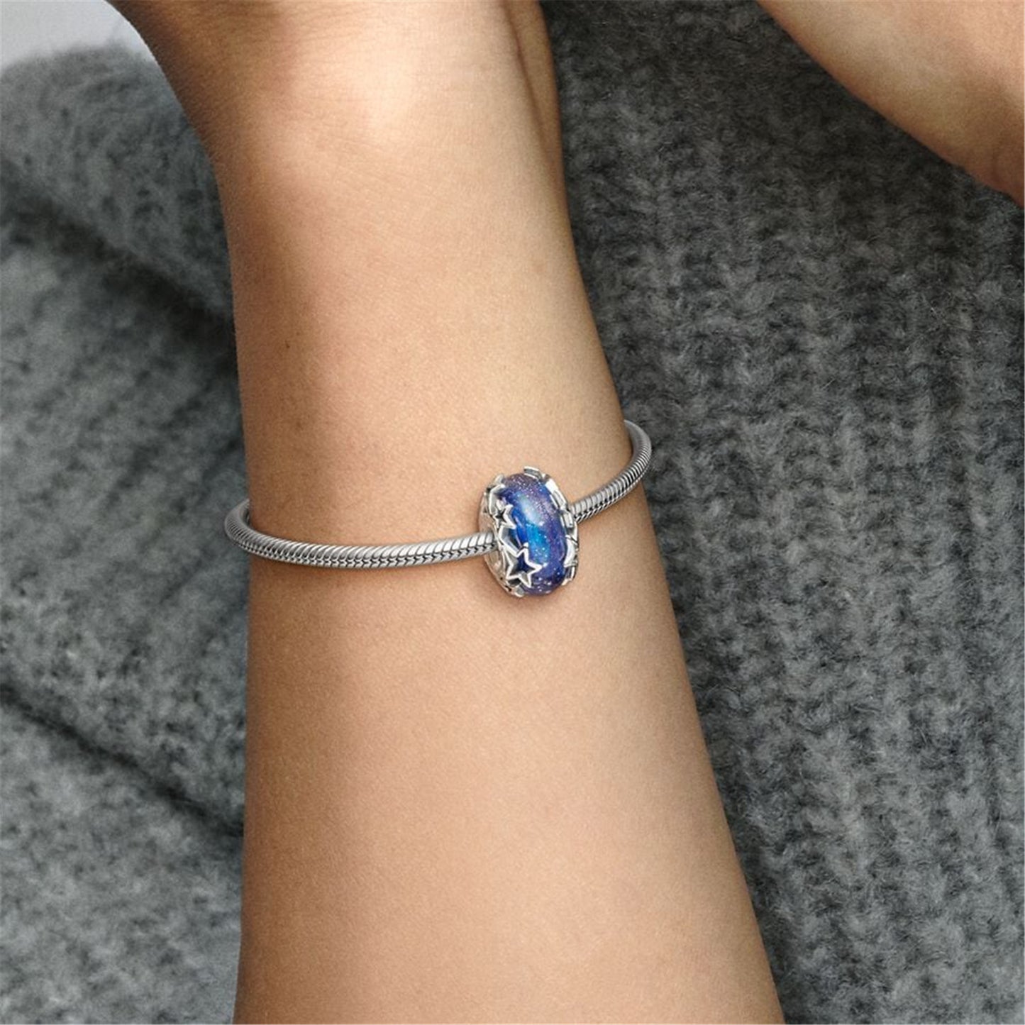 S925 sterling silver Galaxy Blue & Star Murano Charm