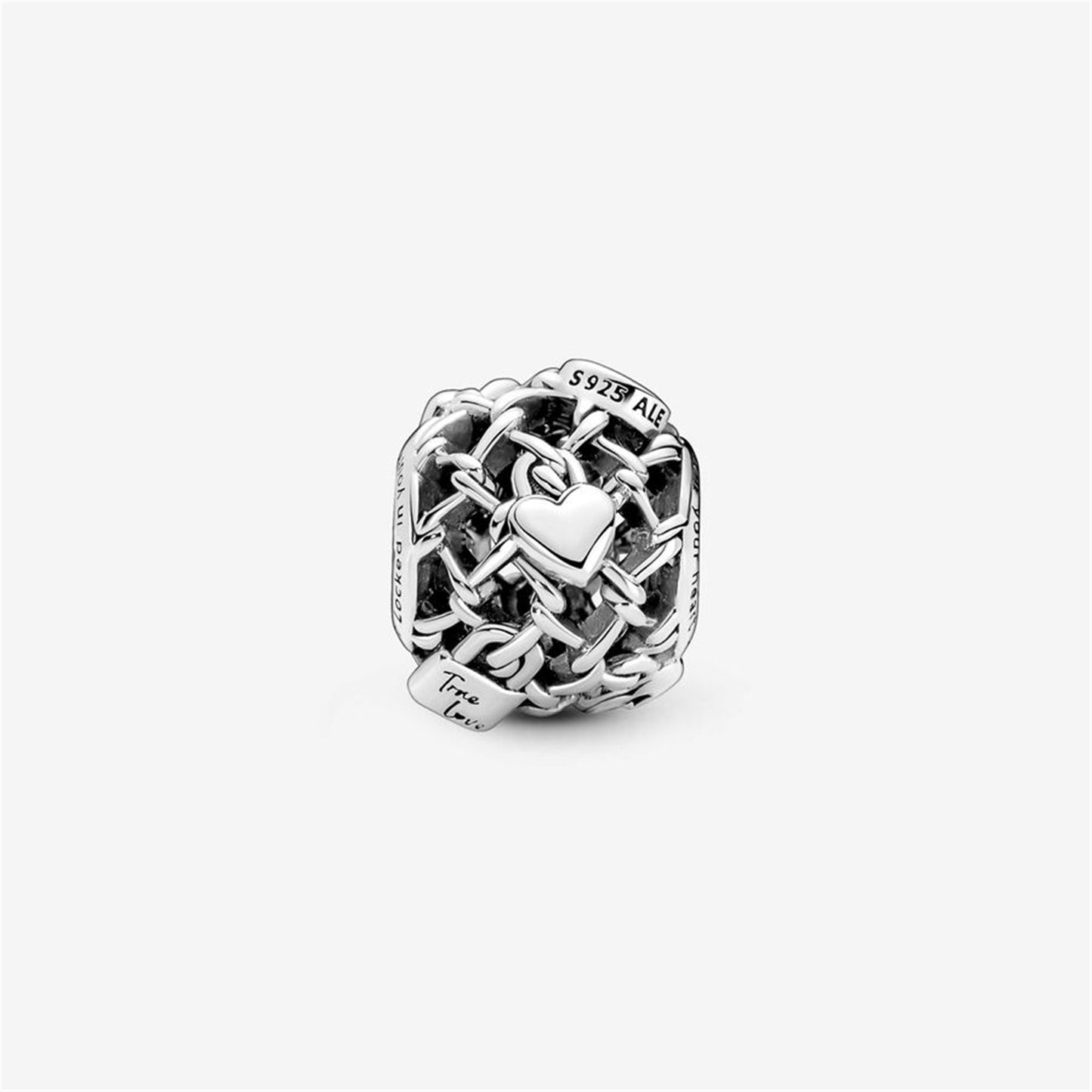S925 Sterling Silver Openwork Chain Link Padlock Charm