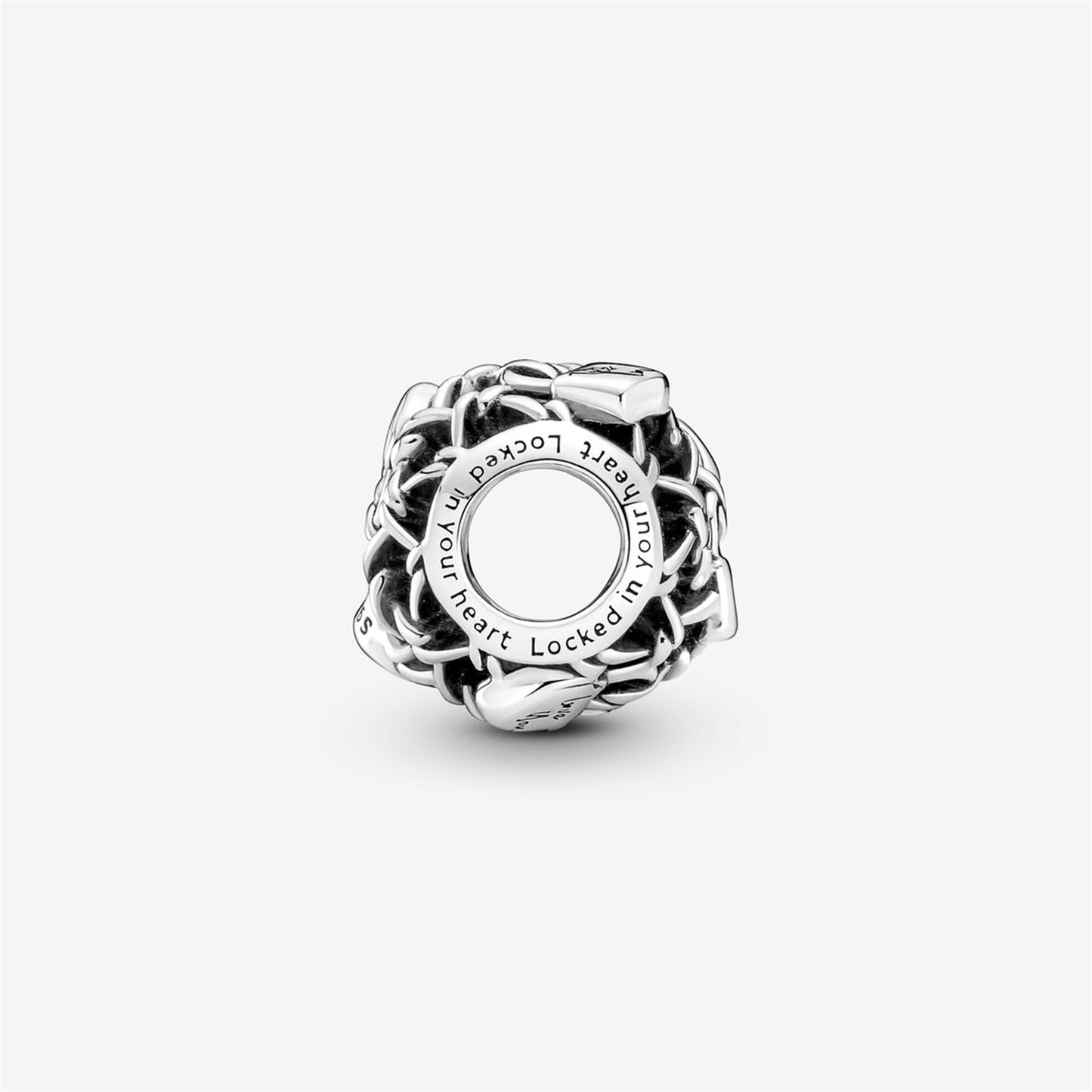 S925 Sterling Silver Openwork Chain Link Padlock Charm