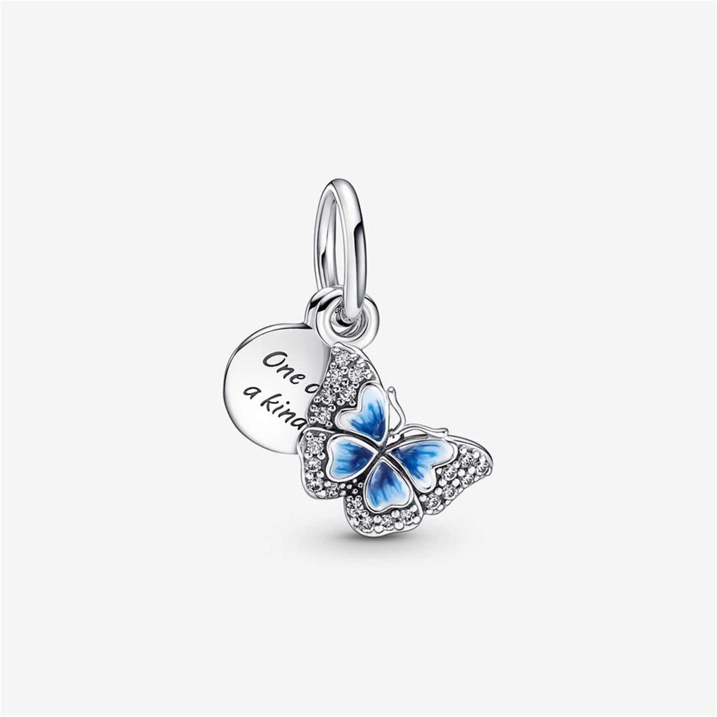 S925 Sterling Silver Blue Butterfly & Quote Double Dangle Charm
