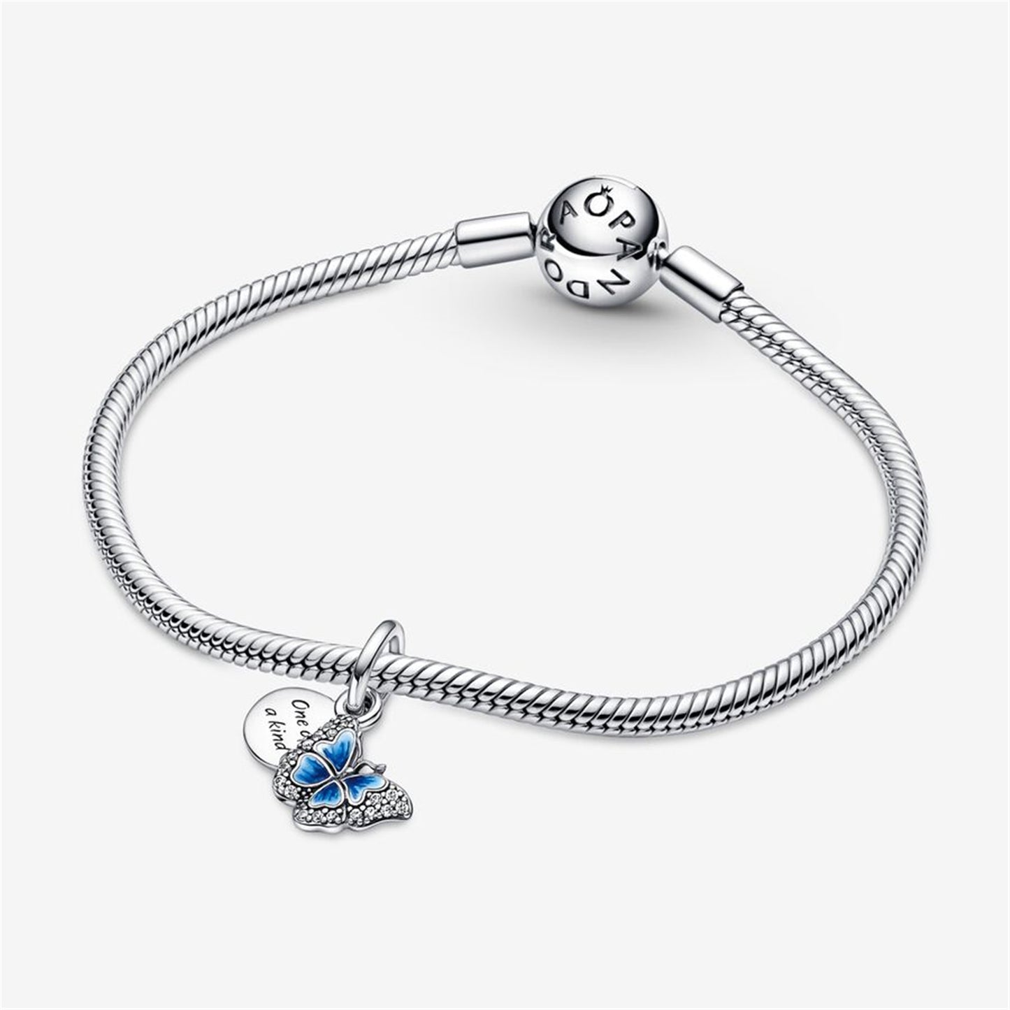S925 Sterling Silver Blue Butterfly & Quote Double Dangle Charm