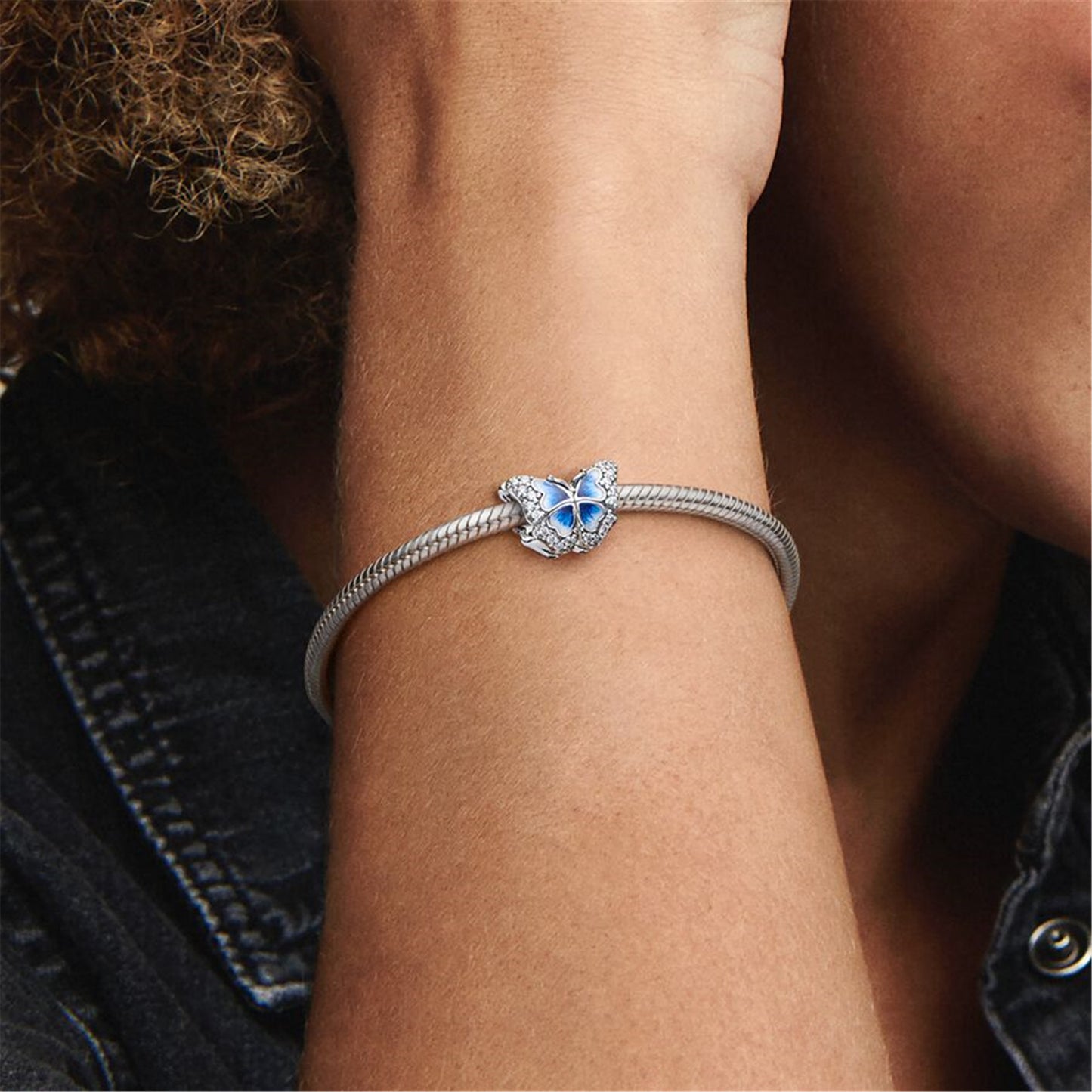 S925 Sterling Silver Blue Butterfly Sparkling Charm
