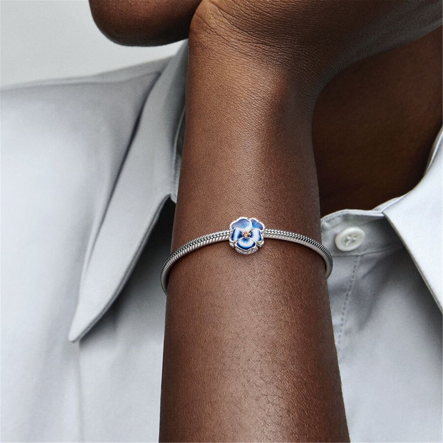 S925 Sterling Silver Blue Pansy Flower Charm
