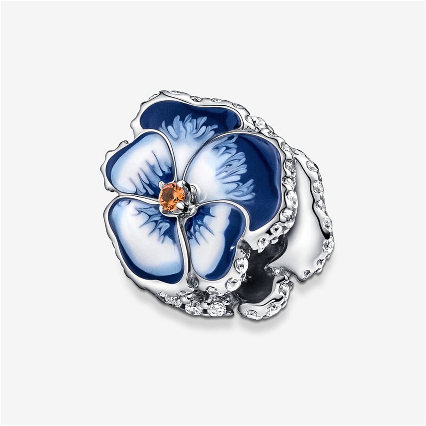 S925 Sterling Silver Blue Pansy Flower Charm