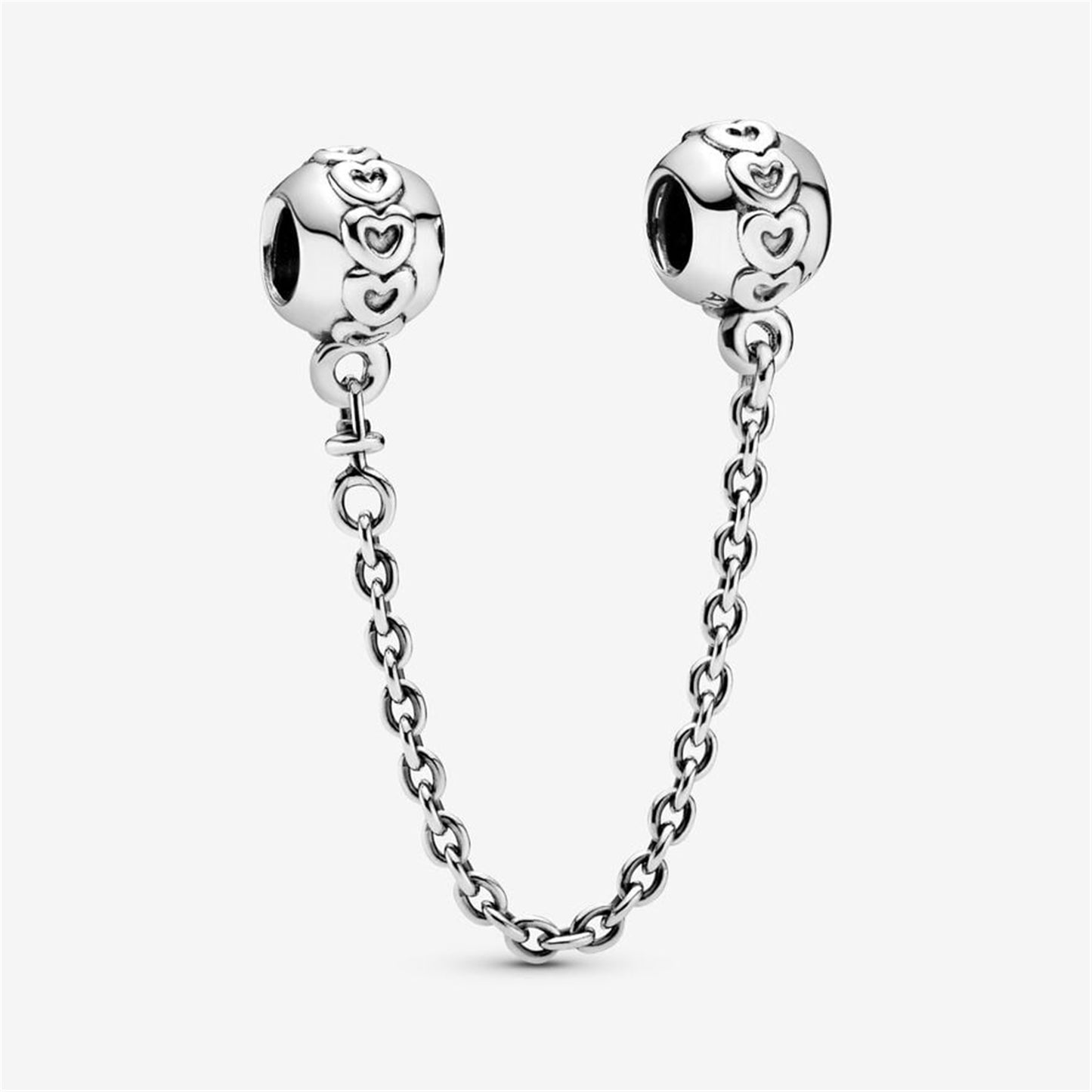 S925 Sterling Silver Band of Hearts Safety Chain Charm