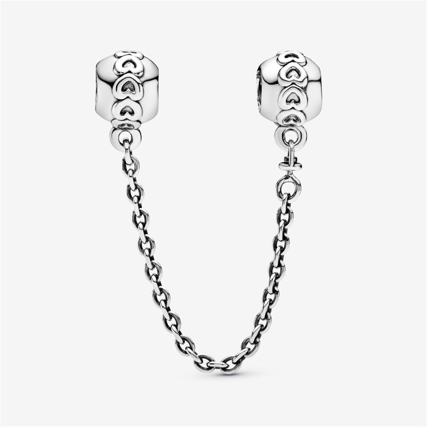 S925 Sterling Silver Band of Hearts Safety Chain Charm