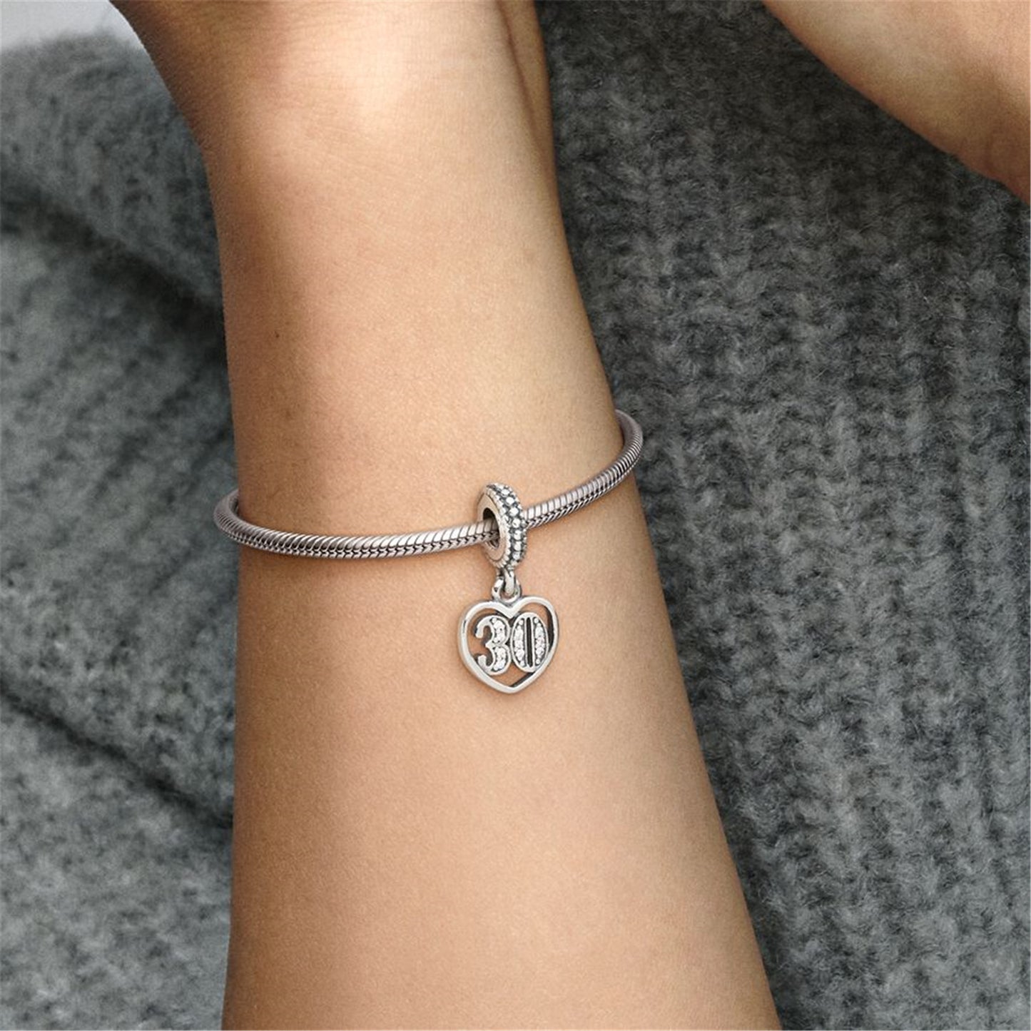 S925 Sterling Silver 30th Celebration Dangle Charm