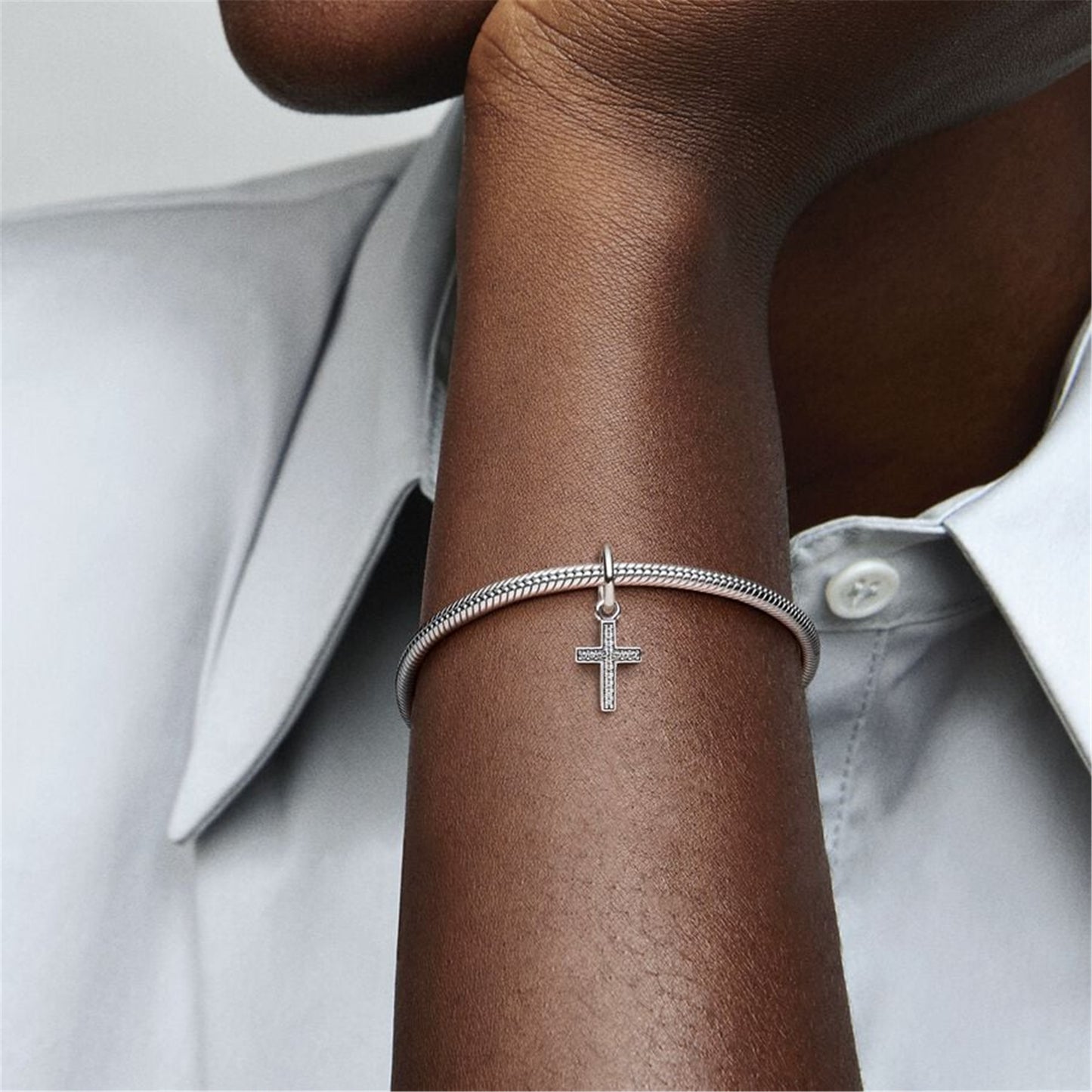 S925 Sterling Silver Sparkling Cross Dangle Charm