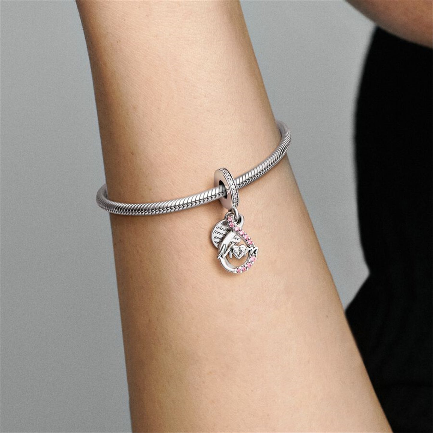 S925 Sterling Silver Mum Infinity Pavé Double Dangle Charm