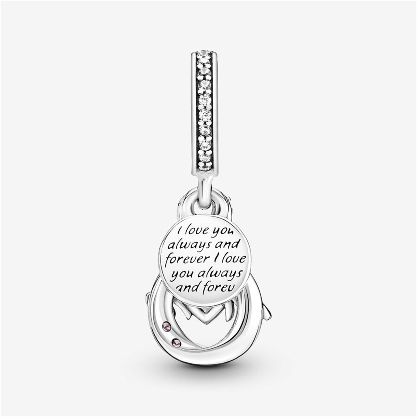 S925 Sterling Silver Mum Infinity Pavé Double Dangle Charm