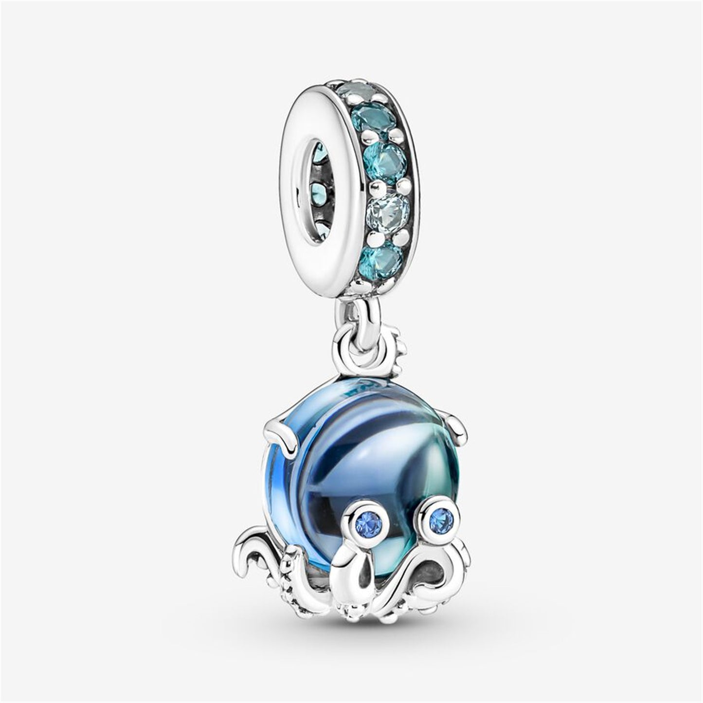 S925 Sterling Silver Murano Glass Cute Octopus Dangle Charm