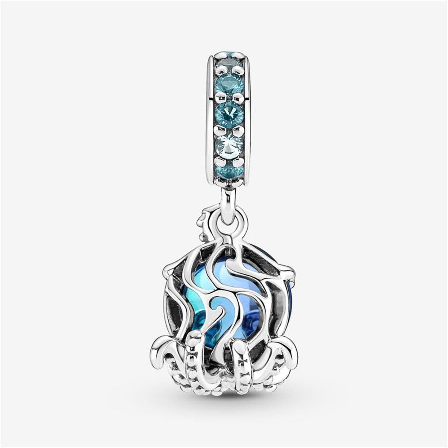 S925 Sterling Silver Murano Glass Cute Octopus Dangle Charm