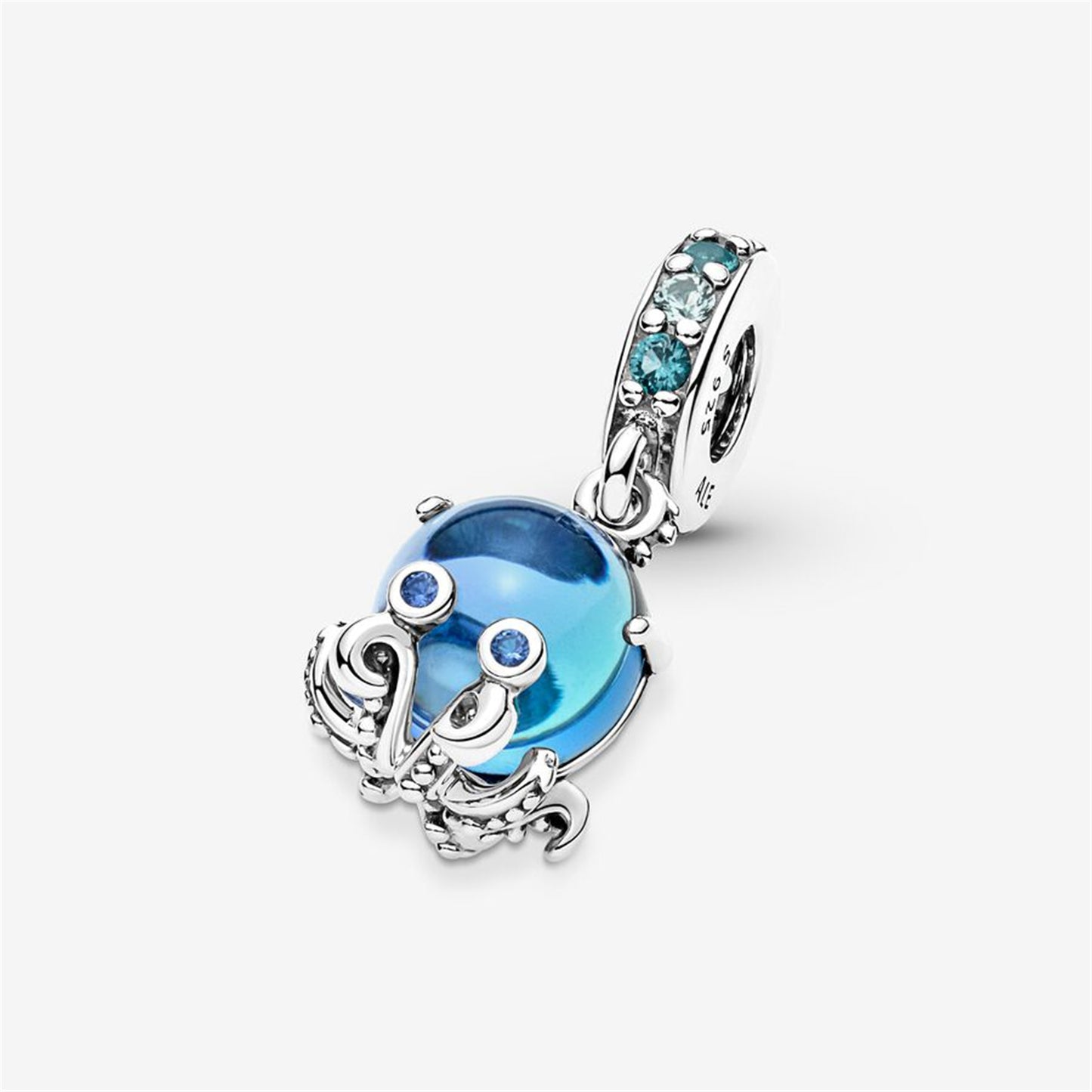 S925 Sterling Silver Murano Glass Cute Octopus Dangle Charm