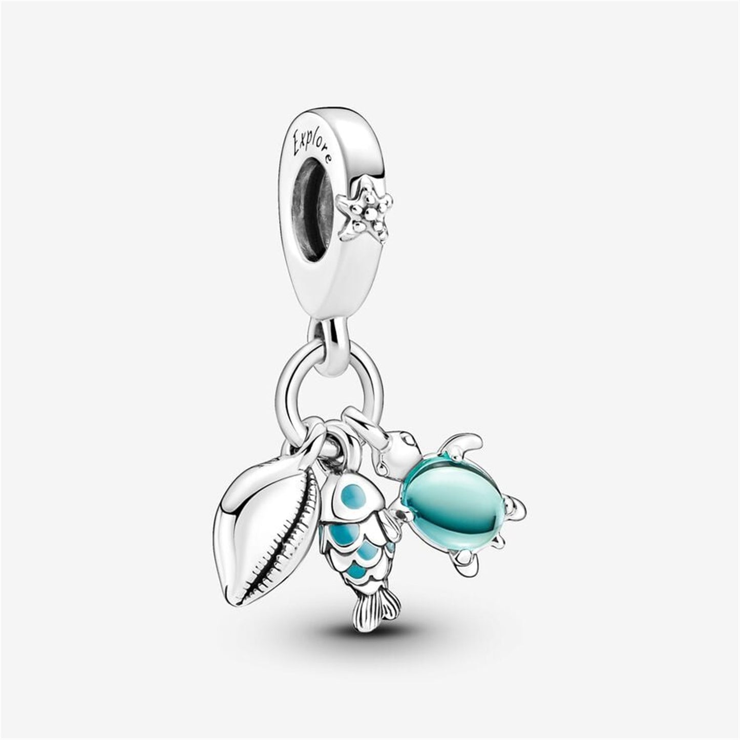 S925 Sterling Silver Fish, Sea Turtle & Conch Triple Dangle Charm
