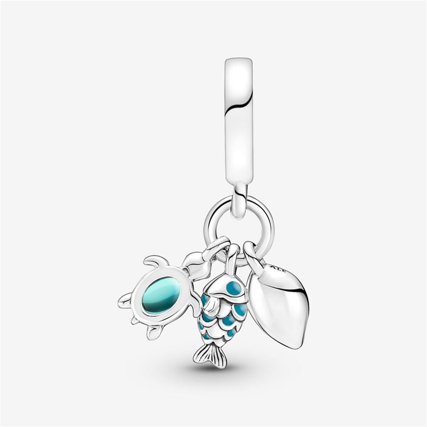 S925 Sterling Silver Fish, Sea Turtle & Conch Triple Dangle Charm