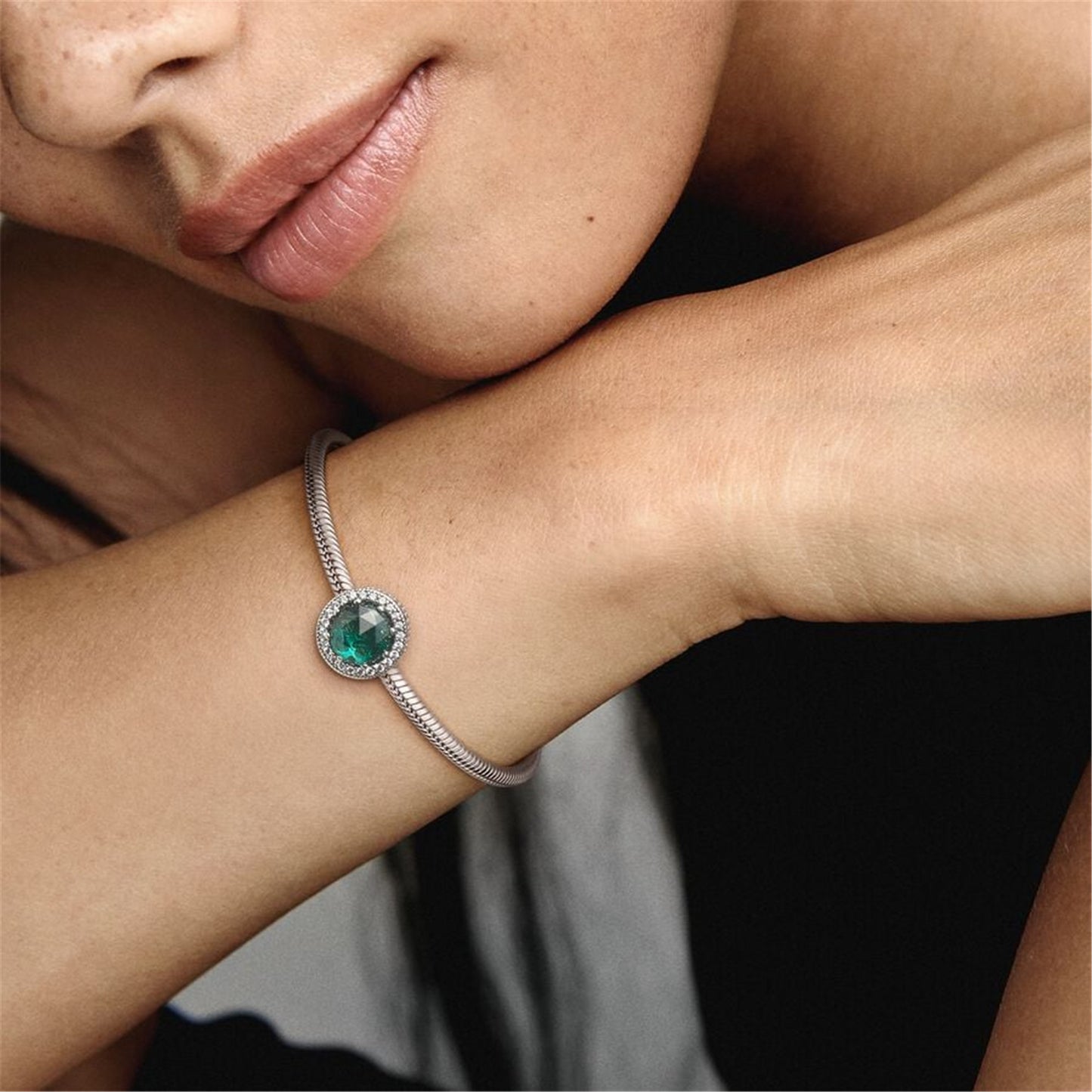 S925 Sterling Silver Sparkling Sea Green Charm